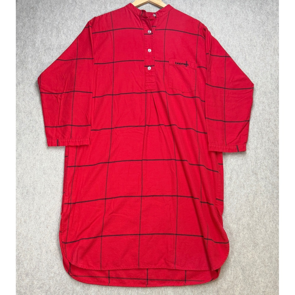 Bloomingdale's‎ Vintage Women OS Red Grid Cotton Midi Nightshirt Nightgown